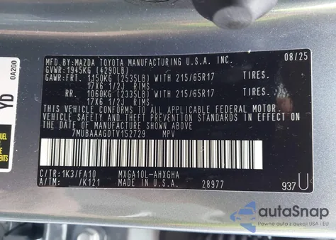 2026 Toyota Corolla Cross Le from USA, damaged, VIN 7MUBAAAG0TV152729